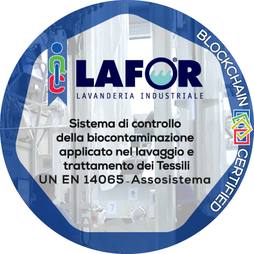 Certificato Sistema di controllo della biocontaminazione applicato nel lavaggio e trattamento dei Tessili  Certificato UN EN 14065 - ASSOSISTEMA rilasciato LAFOR SRL 