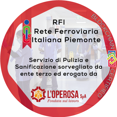 Certificato Pulizia e Sanificazione in ambiente di lavoro rilasciato RFI - Piemonte Stazione Ferroviaria Porta Susa