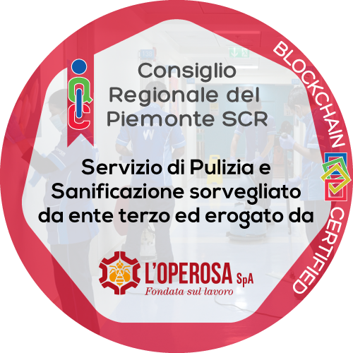 Certificato Pulizia e Sanificazione in ambiente di lavoro rilasciato Consiglio Regionale del Piemonte SCR