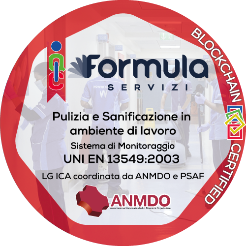 Certificato Pulizia e Sanificazione in ambiente di lavoro rilasciato Formula Servizi Società Cooperativa a r.l.